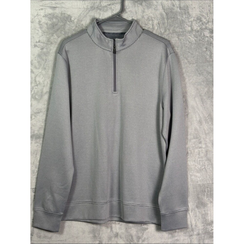 Hickey Freeman Blue White Striped 1/4 Zip Pullover Size Medium